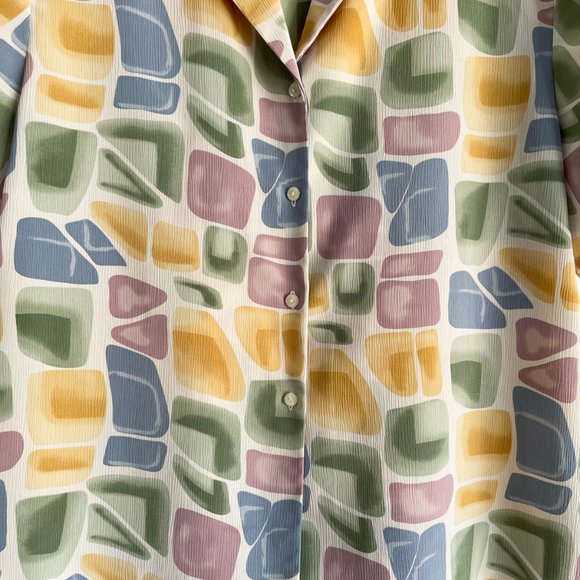 Vintage Tradition Sears Short-Sleeve Abstract Pastel Pattern Light Blouse Sz 16 - Picture 4 of 8